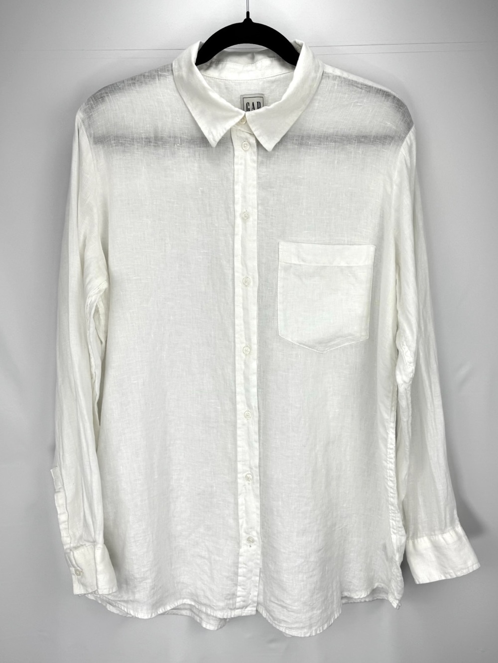 GAP White 100% Linen Button-Down Boyfriend Shirt with Chest Pocket